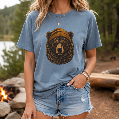 Outdoorsy Bear Camping Cabin Hiking Tee