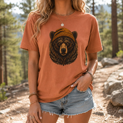 Outdoorsy Bear Camping Cabin Hiking Tee