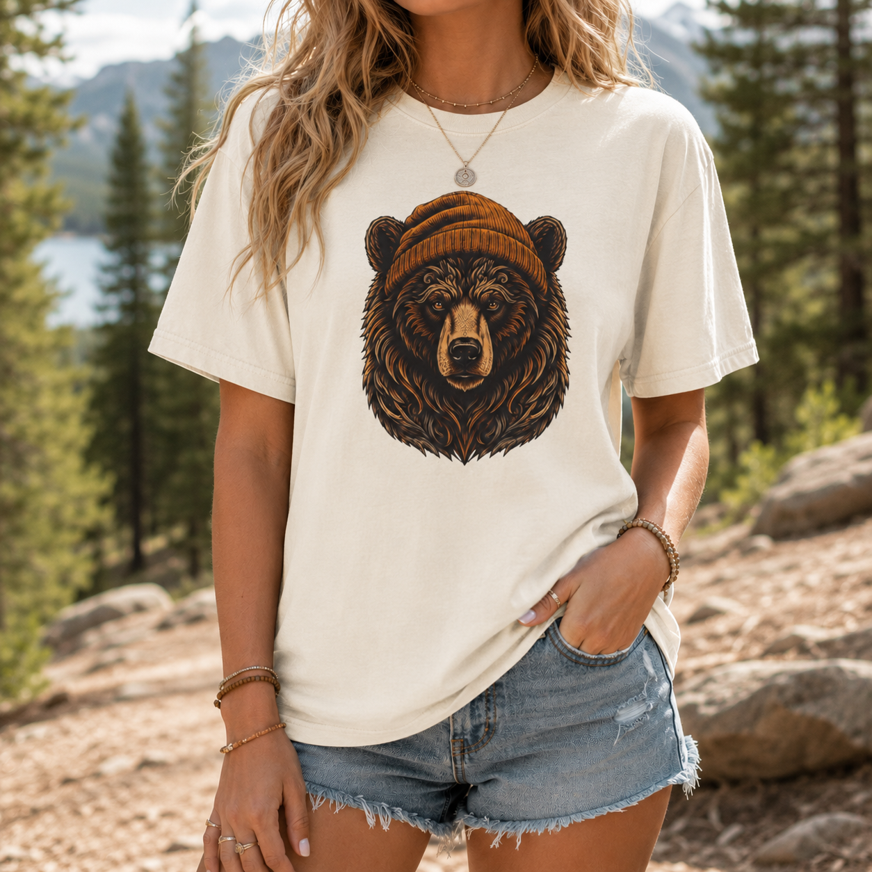 Outdoorsy Bear Camping Cabin Hiking Tee