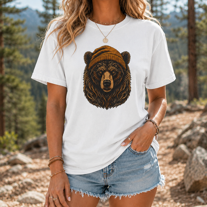 Outdoorsy Bear Camping Cabin Hiking Tee