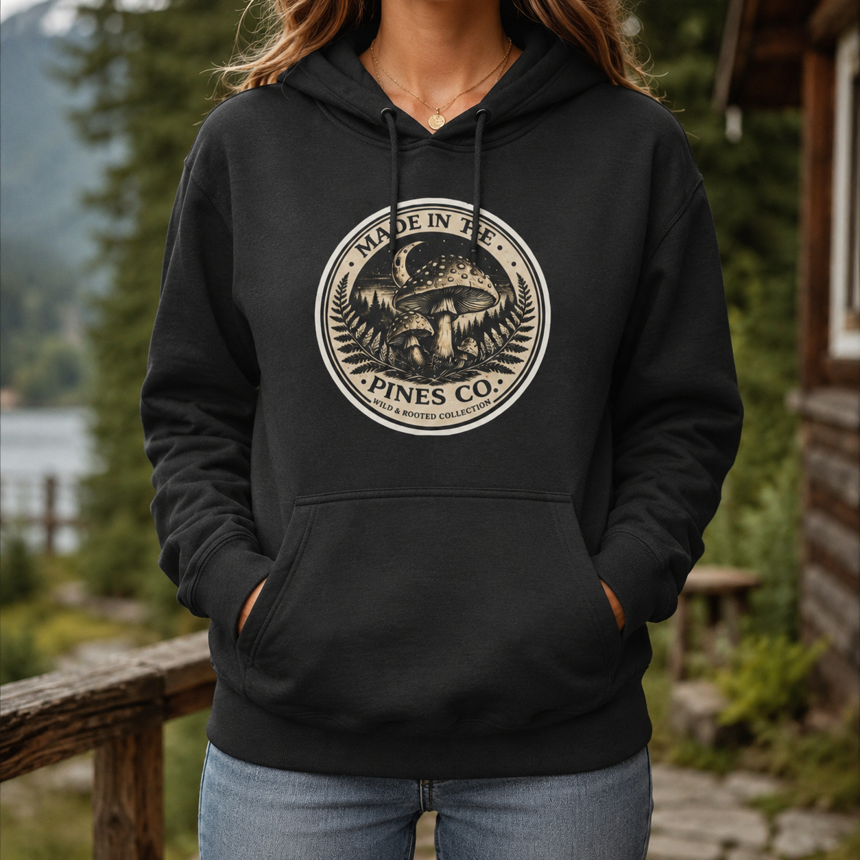 Pines Co Mushroom Hoodie — PNW Forest Mushroom Sweatshirt