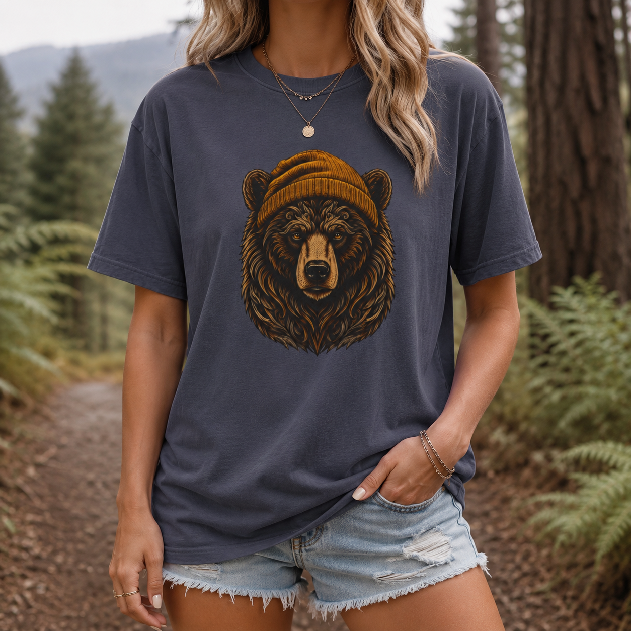 Outdoorsy Bear Camping Cabin Hiking Tee
