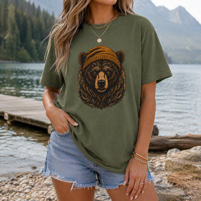 Outdoorsy Bear Camping Cabin Hiking Tee
