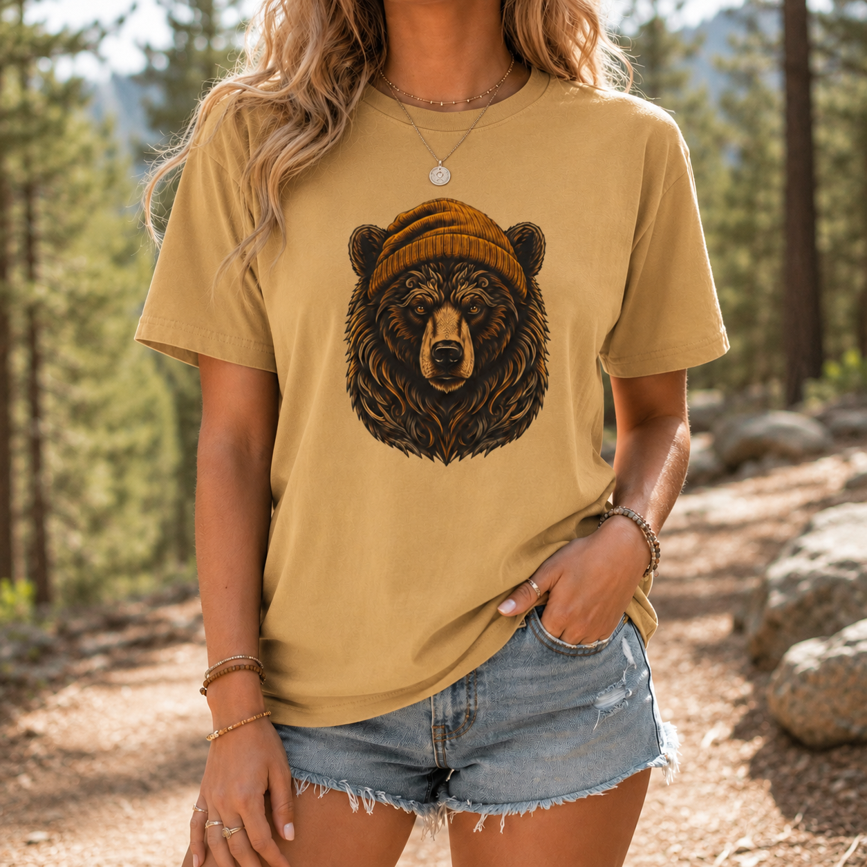 Outdoorsy Bear Camping Cabin Hiking Tee