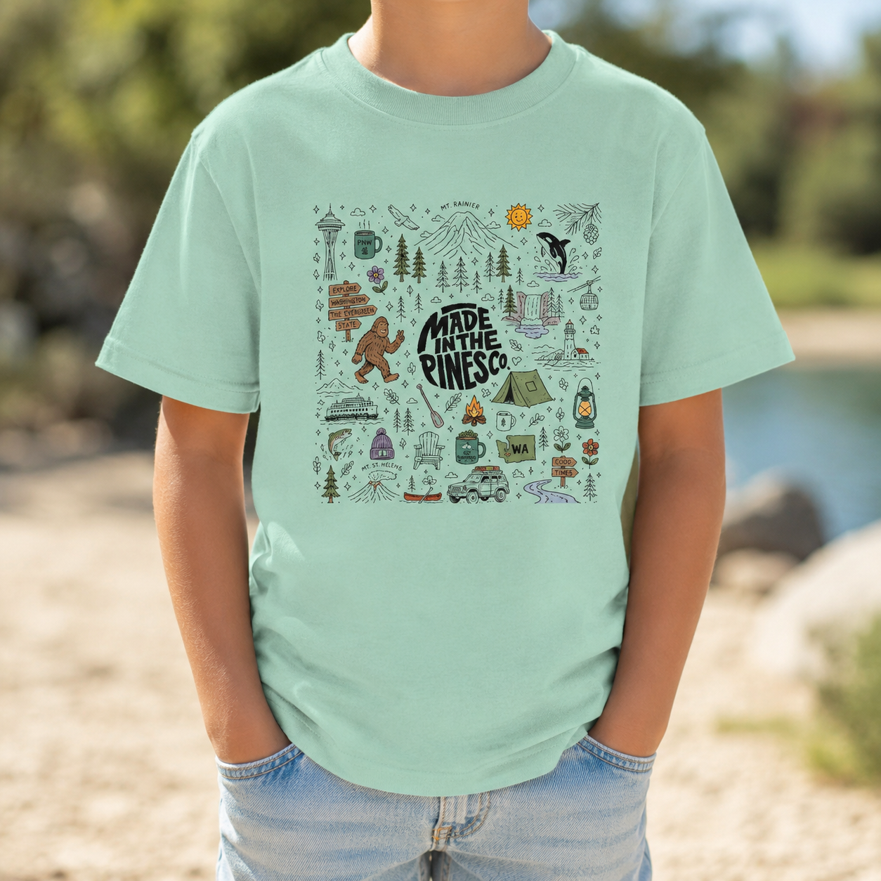 Pacific Northwest Pines Doodle Youth Tee