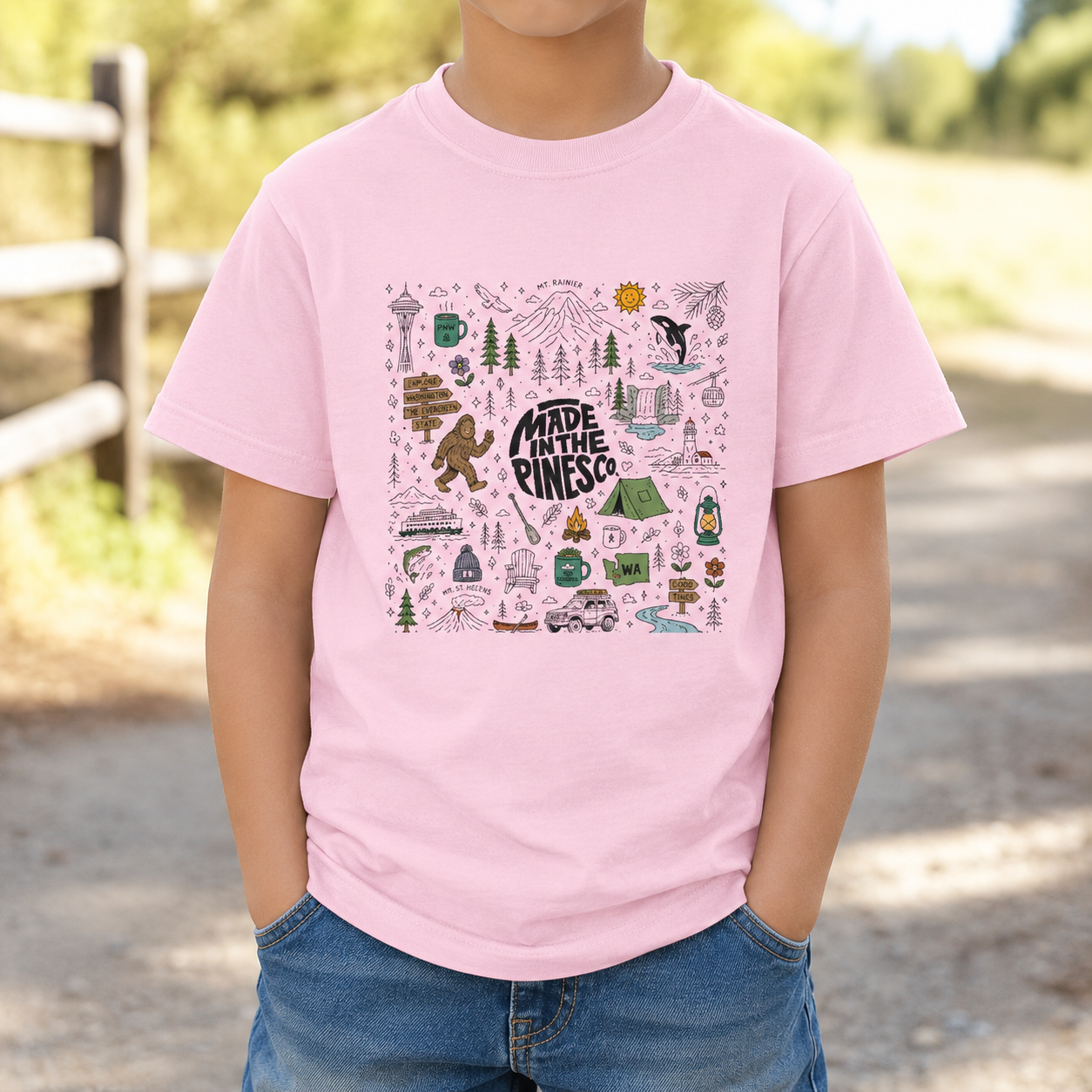 Pacific Northwest Pines Doodle Youth Tee