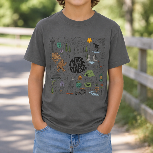 Pacific Northwest Pines Doodle Youth Tee