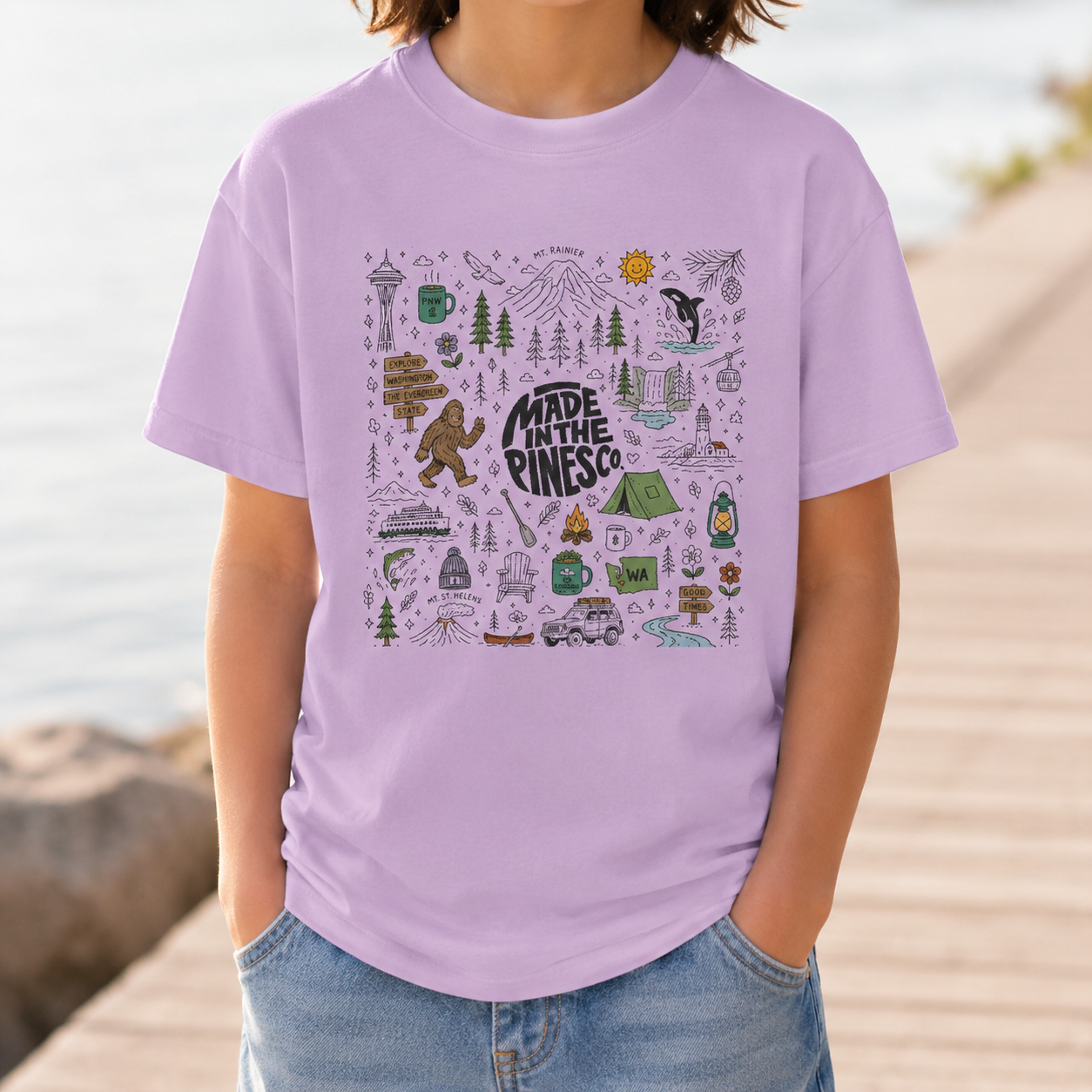 Pacific Northwest Pines Doodle Youth Tee