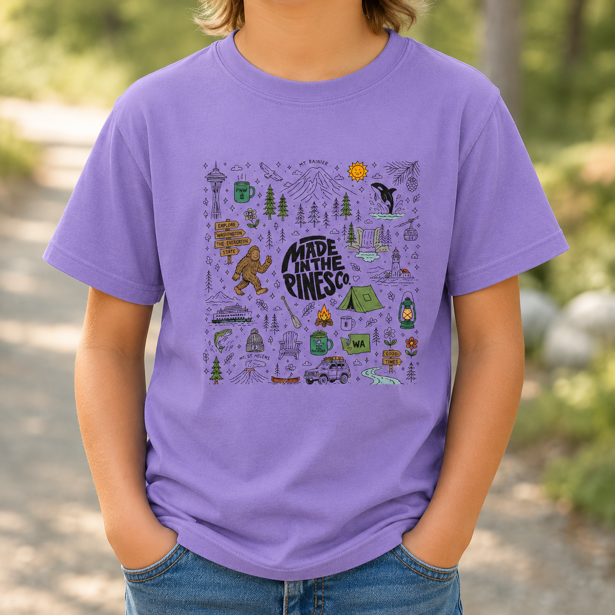 Pacific Northwest Pines Doodle Youth Tee