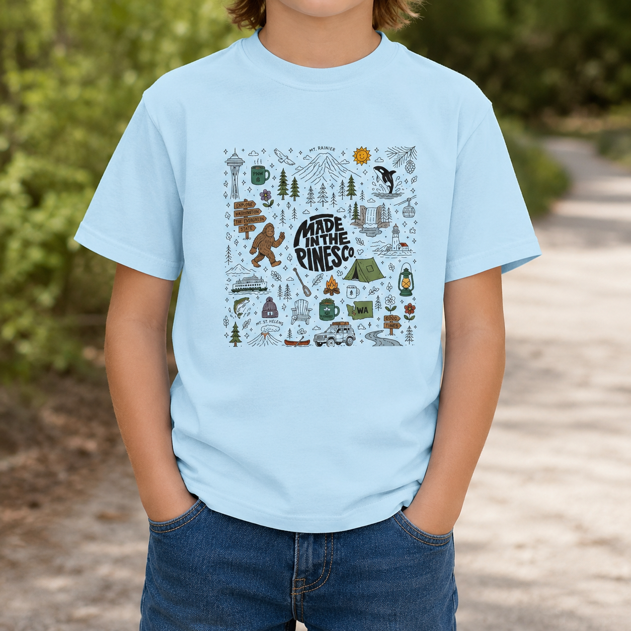 Pacific Northwest Pines Doodle Youth Tee