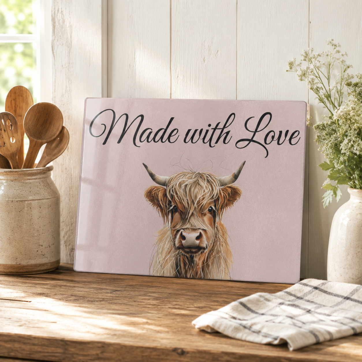 Highland Cow Personalized Glass Cutting Board | Kitchen Decor