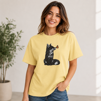 Butterfly Kissing Fox T-Shirt | Fox and Butterfly Illustration Tee