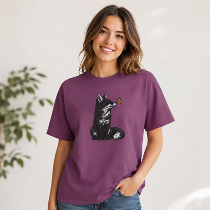 Butterfly Kissing Fox T-Shirt | Fox and Butterfly Illustration Tee