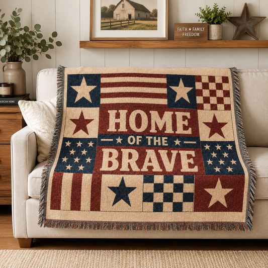 Vintage American Flag Americana Throw Blanket | Patriotic Red White Blue USA Woven Blanket