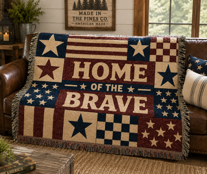 Vintage American Flag Americana Throw Blanket | Patriotic Red White Blue USA Woven Blanket
