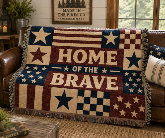 Vintage American Flag Americana Throw Blanket | Patriotic Red White Blue USA Woven Blanket