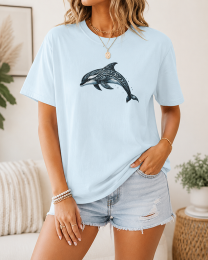 Tribal Orca Dolphin Nautical Whale Art T-shirt