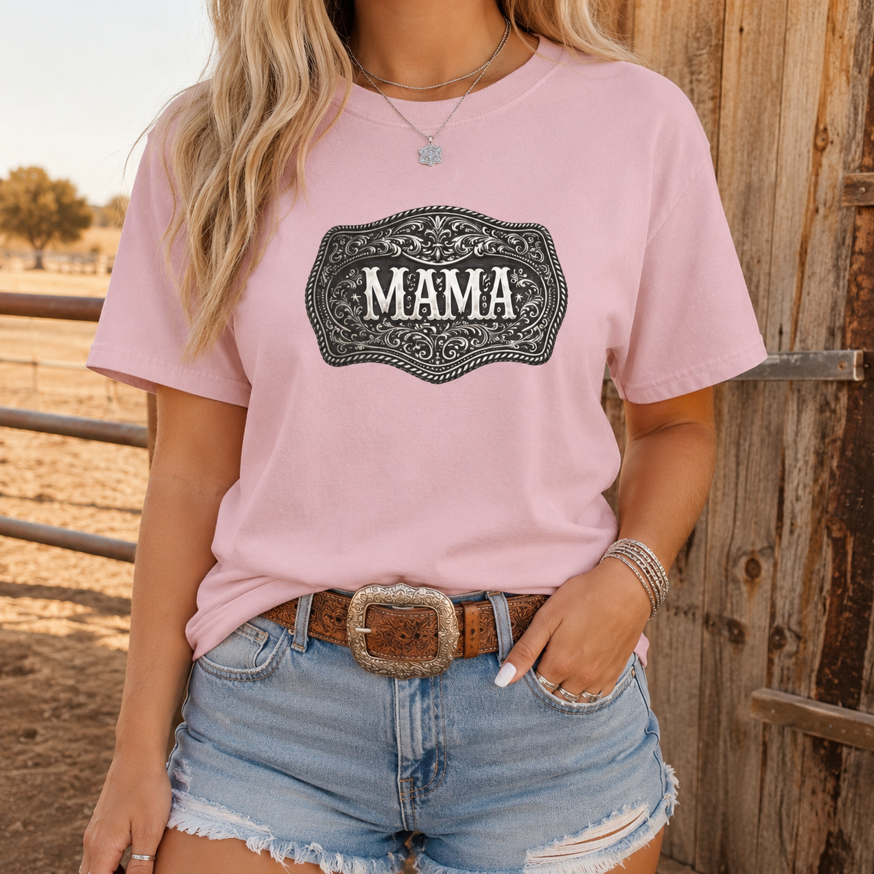 Western Belt Buckle Mama Comfort Colors T-shirt