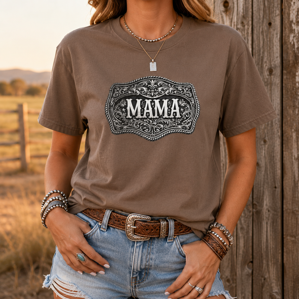 Western Belt Buckle Mama Comfort Colors T-shirt