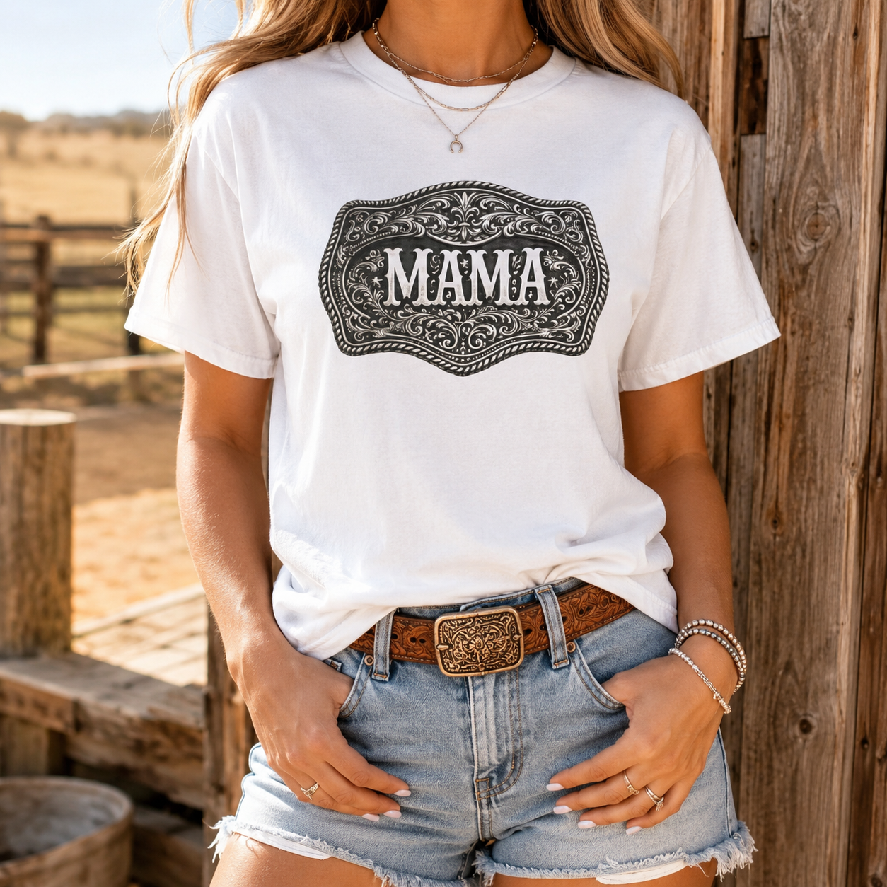Western Belt Buckle Mama Comfort Colors T-shirt