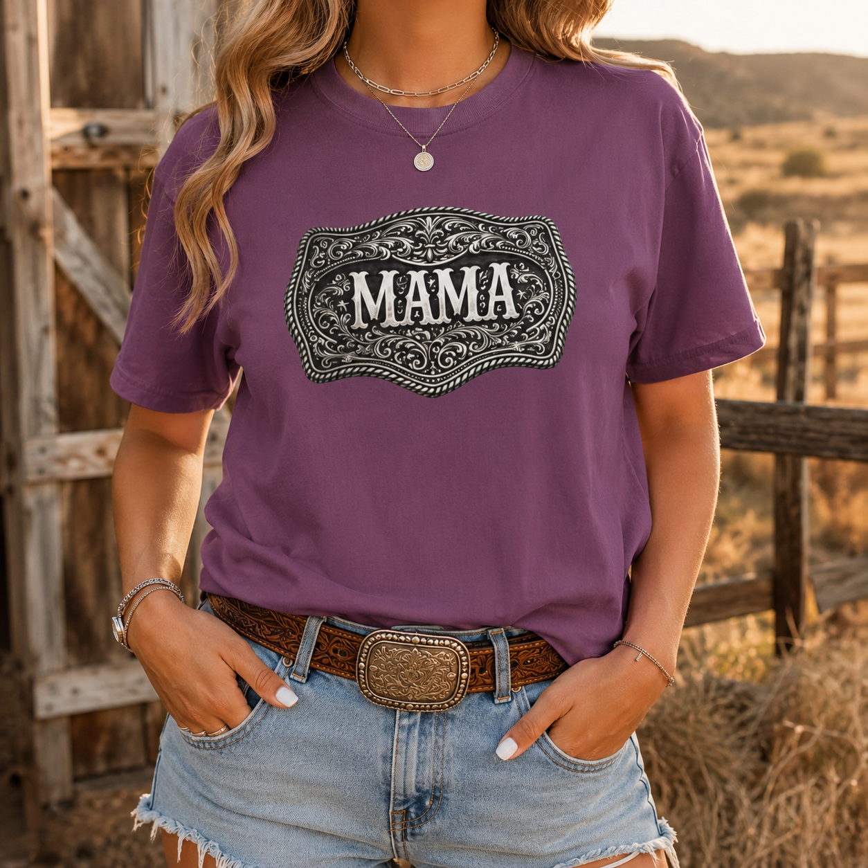 Western Belt Buckle Mama Comfort Colors T-shirt