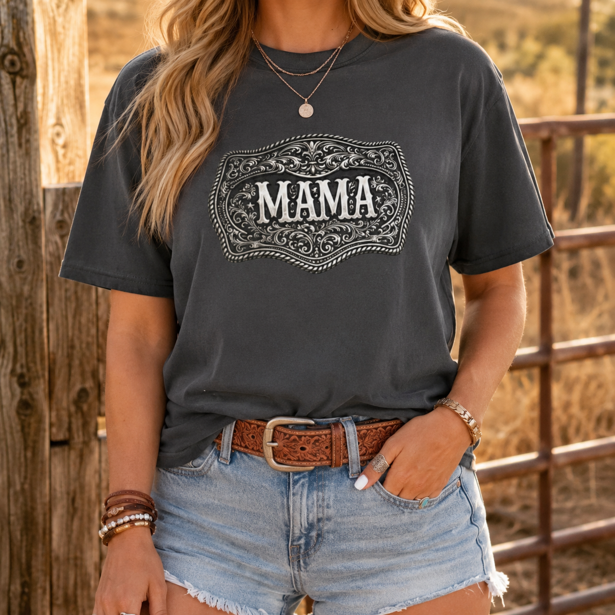 Western Belt Buckle Mama Comfort Colors T-shirt