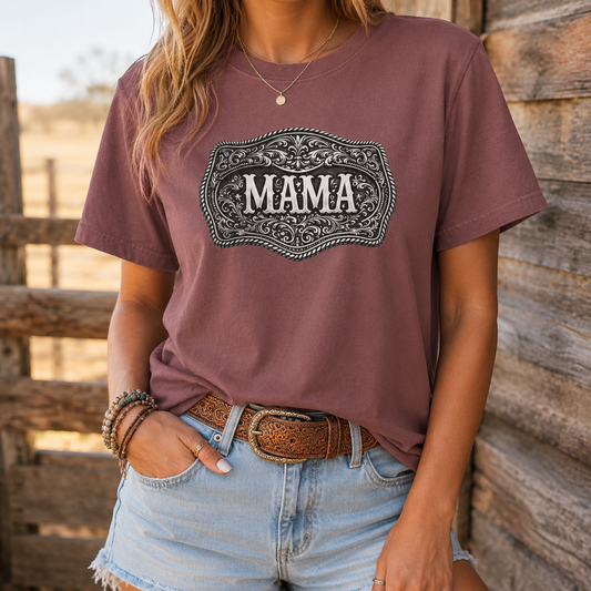 Western Belt Buckle Mama Comfort Colors T-shirt