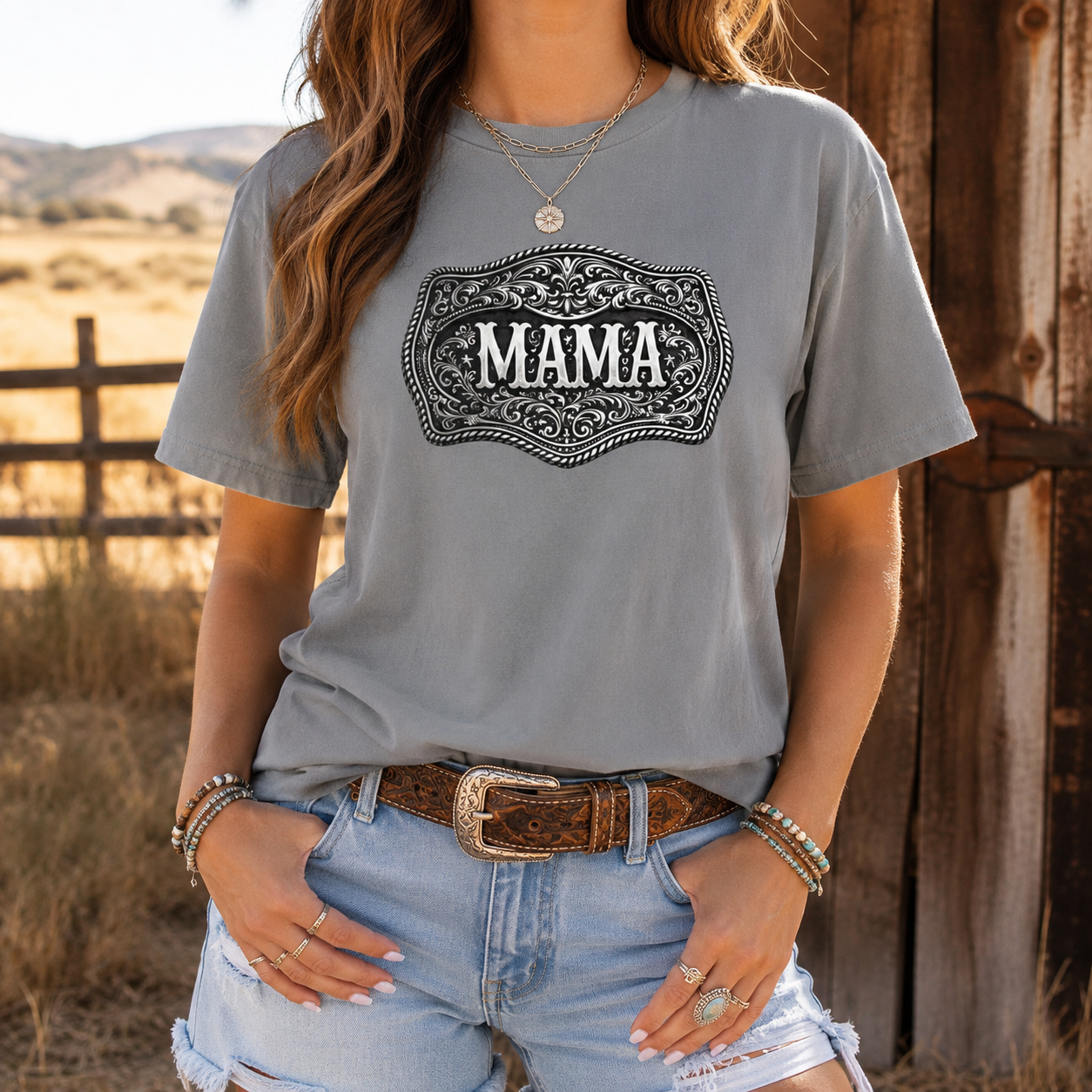 Western Belt Buckle Mama Comfort Colors T-shirt