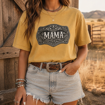 Western Belt Buckle Mama Comfort Colors T-shirt