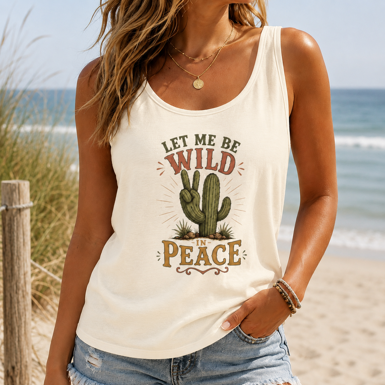 Let Me Be Wild in Peace Cactus Tank Top