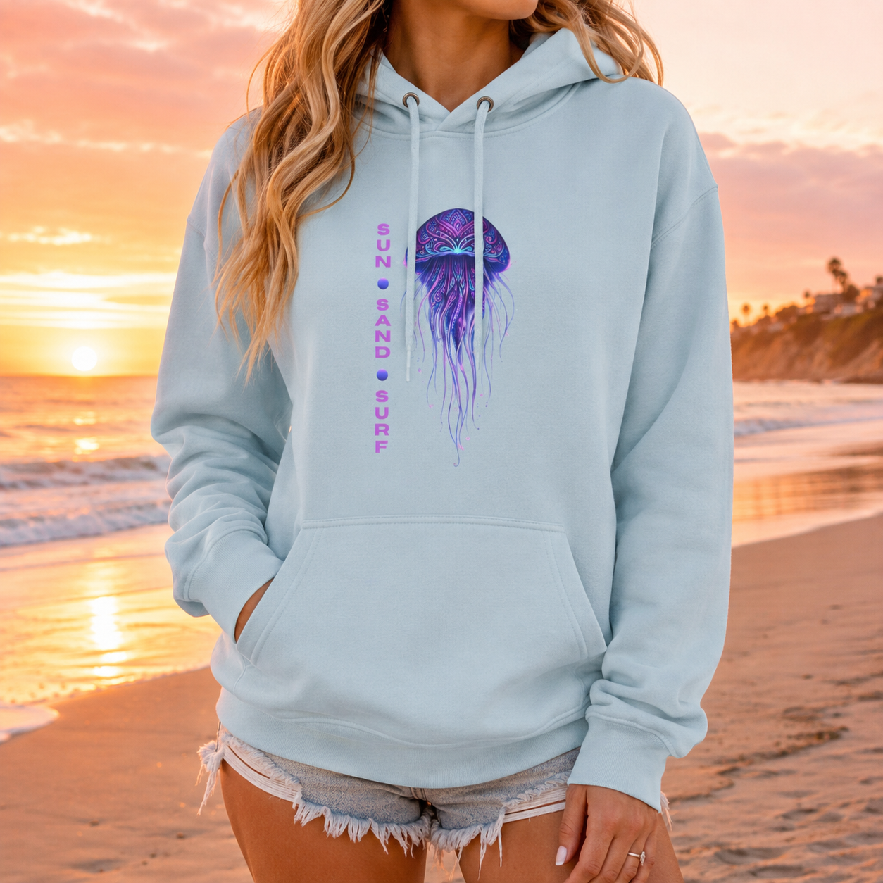 Jellyfish Sun, Sand, Surf Hoodie