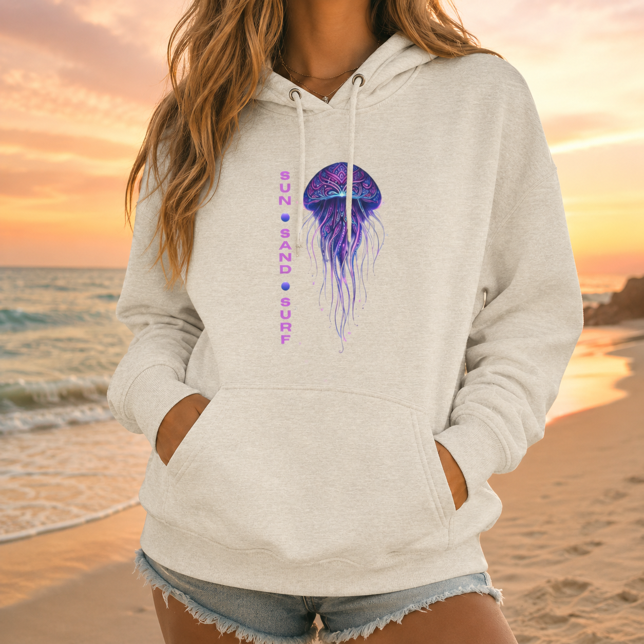 Jellyfish Sun, Sand, Surf Hoodie