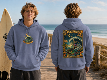 Tarot Surf Hoodie — The Wave Rider Skeleton Surfing Fish, Celestial Ocean Pullover