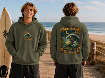 Tarot Surf Hoodie — The Wave Rider Skeleton Surfing Fish, Celestial Ocean Pullover