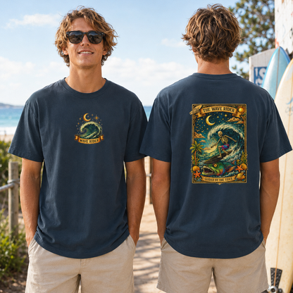 Wave Rider Surf Skeleton Tee — Retro Night Surf Graphic T-Shirt