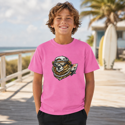 Surfing Bear Youth T-Shirt — Cute Surfing Bear Graphic Tee for Kids
