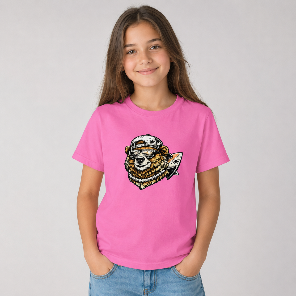 Surfing Bear Youth T-Shirt — Cute Surfing Bear Graphic Tee for Kids