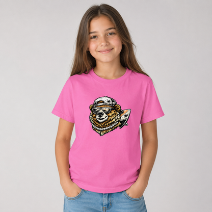 Surfing Bear Youth T-Shirt — Cute Surfing Bear Graphic Tee for Kids