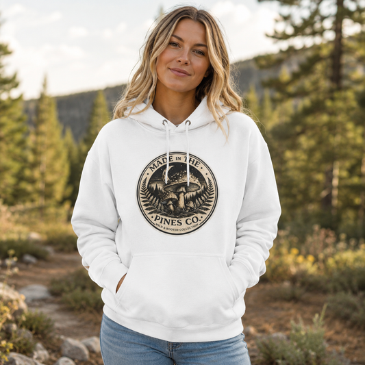 Pines Co Mushroom Hoodie — PNW Forest Mushroom Sweatshirt