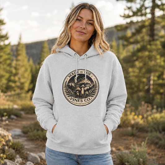 Pines Co Mushroom Hoodie — PNW Forest Mushroom Sweatshirt