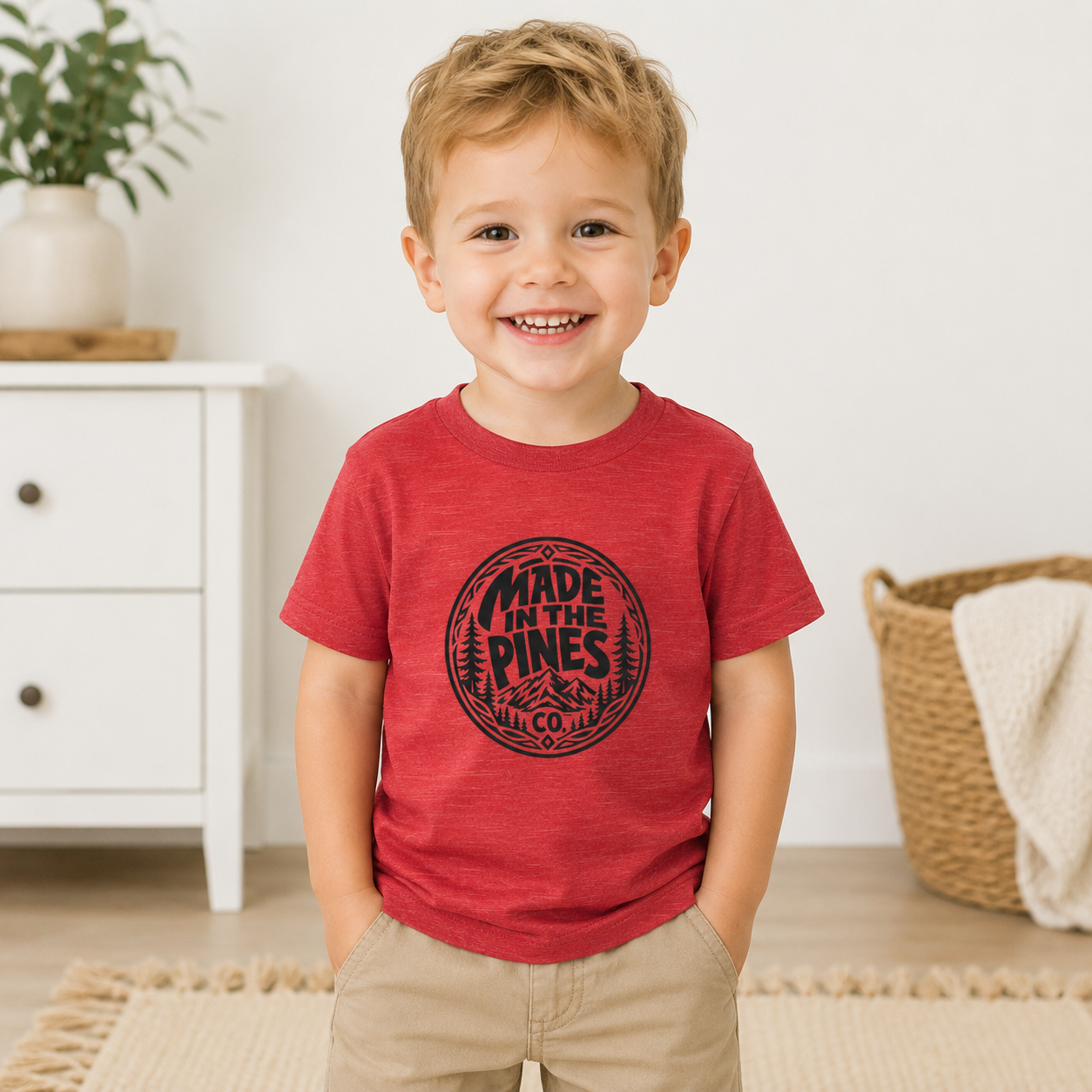Made in the Pines Toddler Tee — Pine Tree Badge Shirt