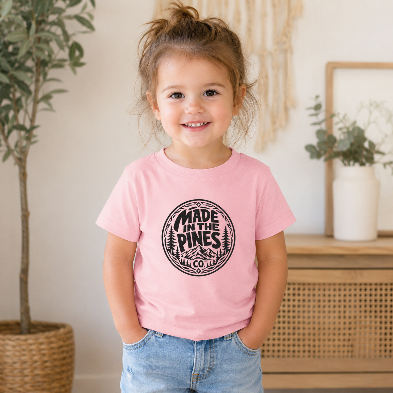 Made in the Pines Toddler Tee — Pine Tree Badge Shirt