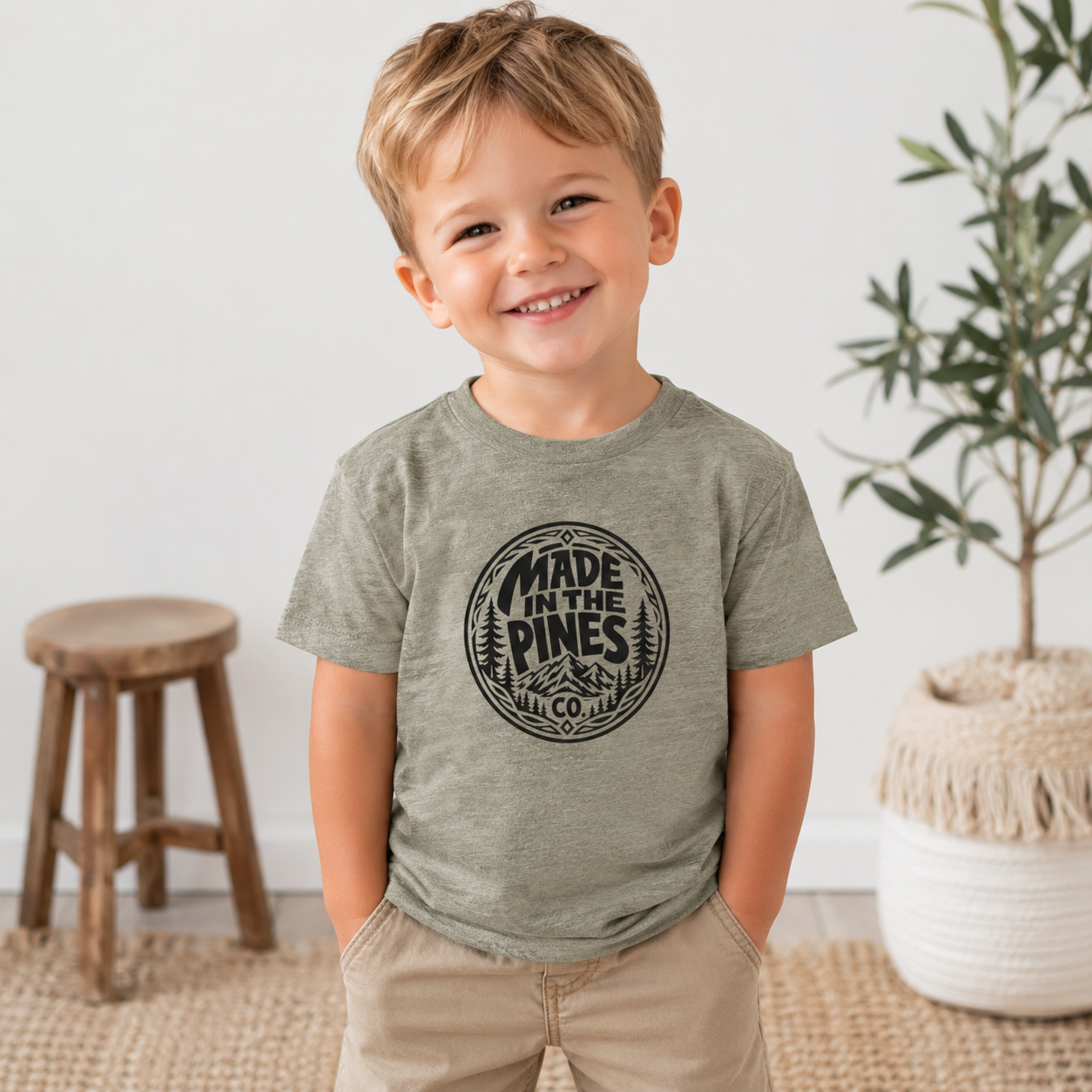 Made in the Pines Toddler Tee — Pine Tree Badge Shirt