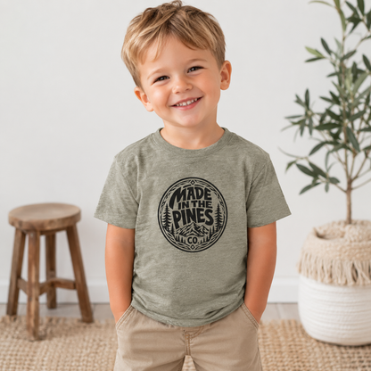 Made in the Pines Toddler Tee — Pine Tree Badge Shirt