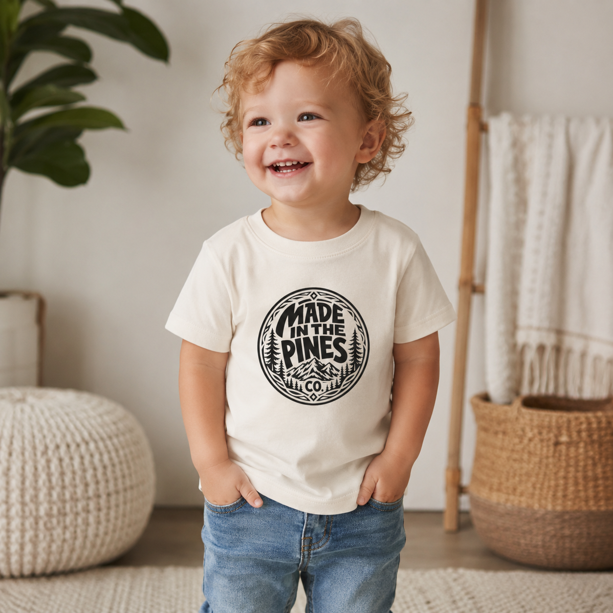 Made in the Pines Toddler Tee — Pine Tree Badge Shirt
