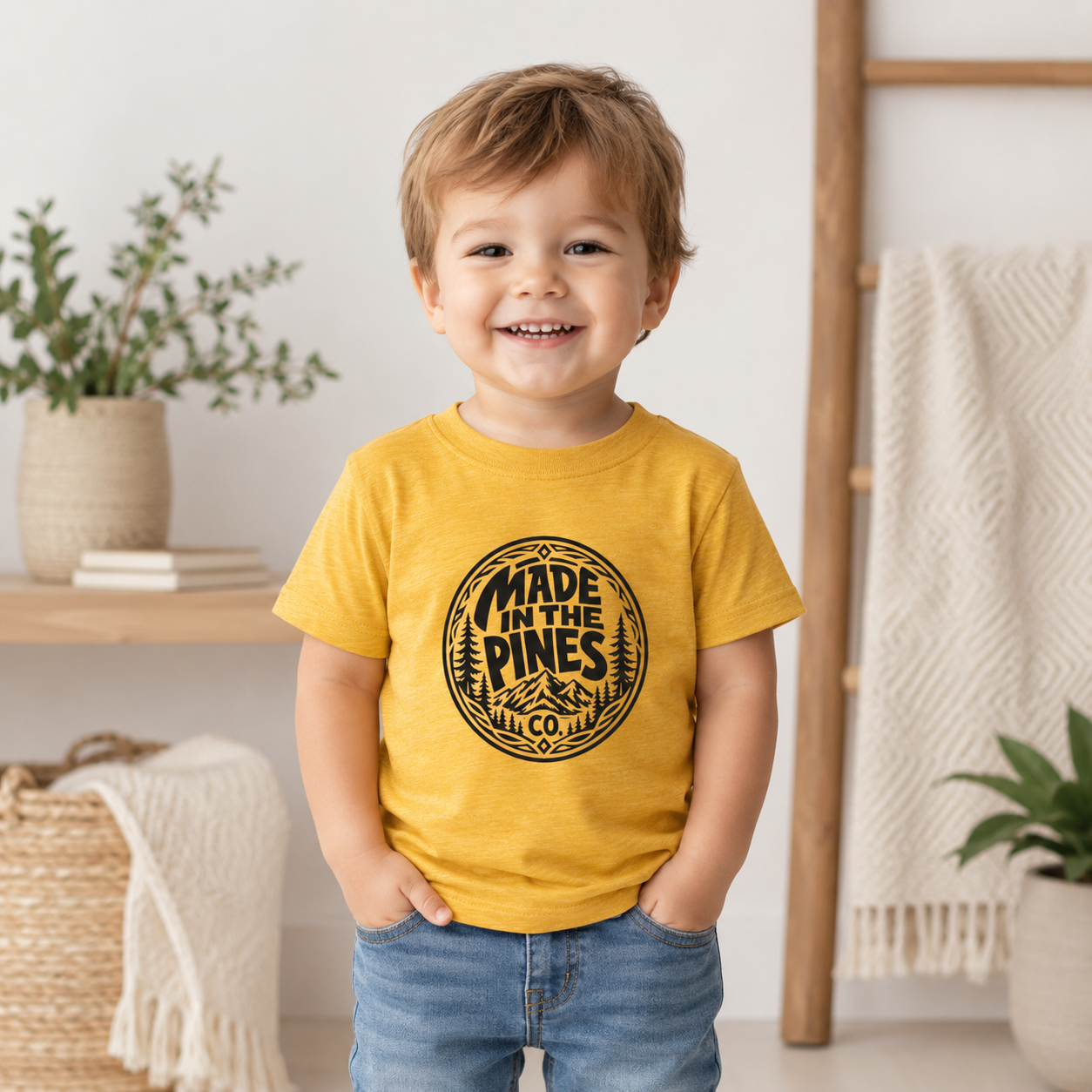 Made in the Pines Toddler Tee — Pine Tree Badge Shirt