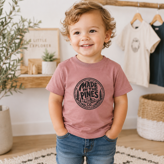 Made in the Pines Toddler Tee — Pine Tree Badge Shirt