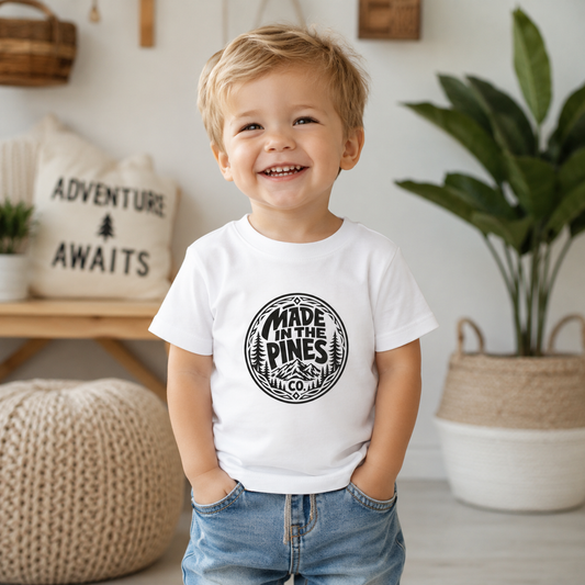 Made in the Pines Toddler Tee — Pine Tree Badge Shirt