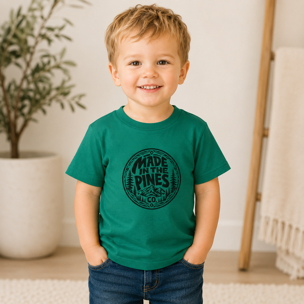Made in the Pines Toddler Tee — Pine Tree Badge Shirt