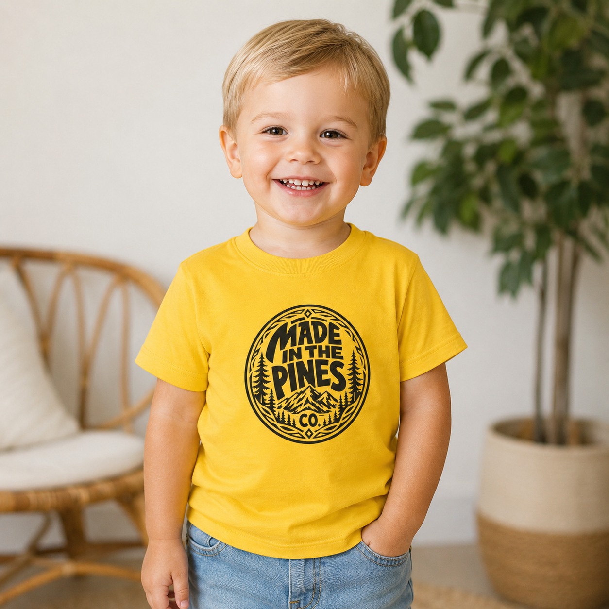 Made in the Pines Toddler Tee — Pine Tree Badge Shirt